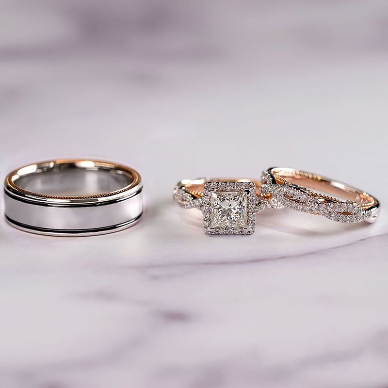 Set di 3 anelli in oro rosa con zirconi – Design floreale scintillante per donna, gioielli di lusso per fidanzamento e feste_voghion.com