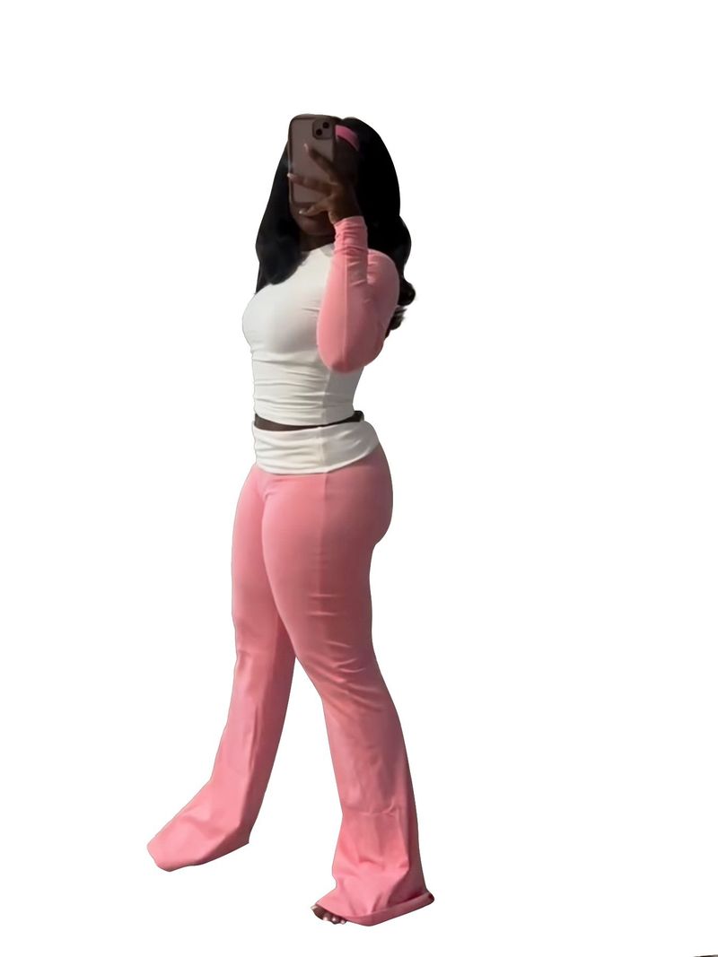 Y6058 New Women's Clothing Color-Block Tight High-Waist Folded Slim Fit Fleece-Lined Sports Yoga Pants Set_voghion.com