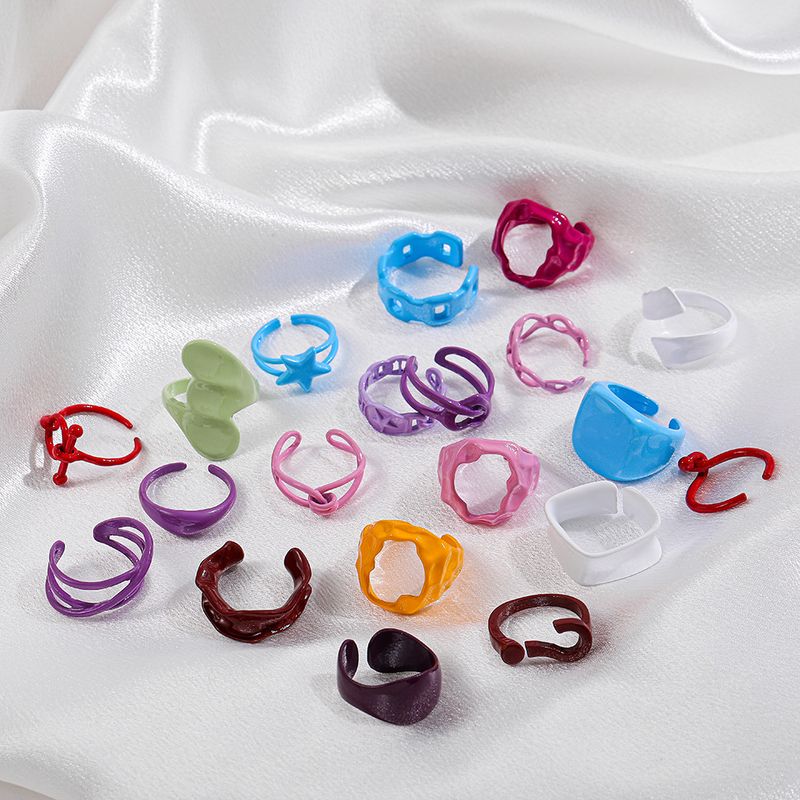 Korean Fashion Irregular Geometric Hand-painted Rainbow Stack for Women Girls Creative Rings Party Jewelry_voghion.com