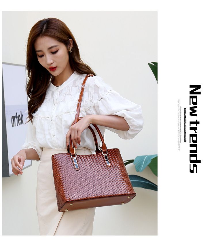 Bolso de mujer tejido de gran capacidad, bolso para madre e hijo, conjunto de cinco piezas, bolso de mano de color liso, bolso oblicuo de un solo hombro_voghion.com