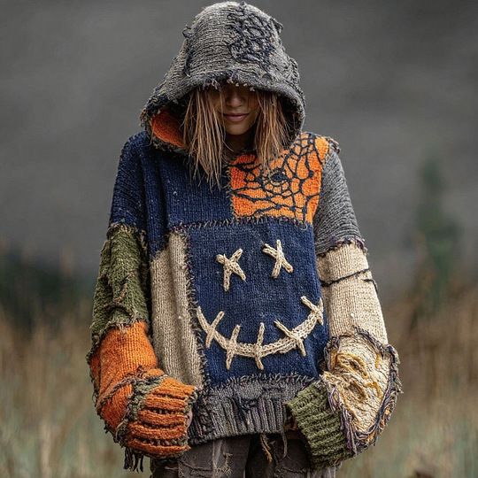 Gemütlicher Oversize-Kapuzenpullover für Damen – 3D-bedruckter Streetwear-Pullover, Langarm-Oberteil mit überschnittenen Schultern im Gothic-Stil_voghion.com