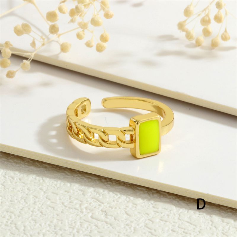 Anel minimalista de dopamina com esmalte colorido banhado a ouro e corrente cubana vazada estilo INS_voghion.com