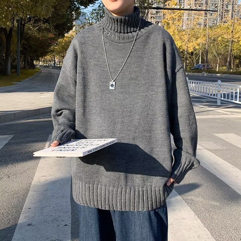 Herrenbekleidung Rollkragenpullover Herren Herbst und Winter Lazy Style Lockerer einfarbiger Pullover Ins Fashion Brand High Street Übergrößenmantel_voghion.com