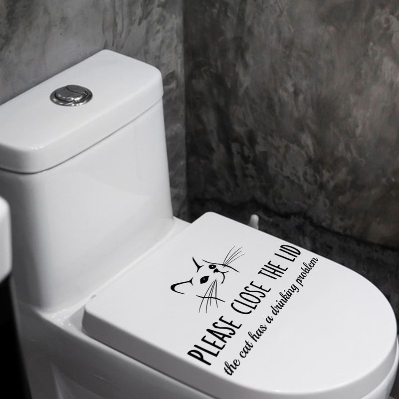 Por favor cierre la tapa CH81157 Adhesivo de pared para inodoro de gato_voghion.com