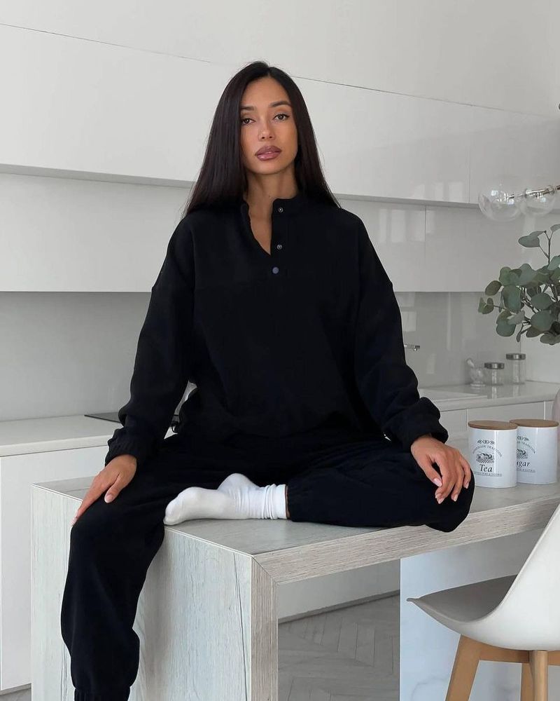 Ensemble deux pièces en polaire pour femme, sweat à capuche et pantalon de survêtement, couleur unie, décontracté, coupe ample, sans capuche, 2025_voghion.com