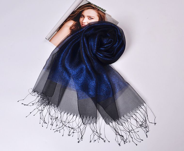 spring and summer mulberry silk scarf sunscreen shawl double-layer contrast color gold tassel silk organza scarf  _voghion.com