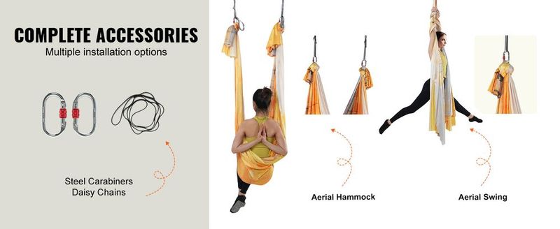 VEVOR Aerial Yoga Hammock & Swing, 5.5 Yards, Aerial Yoga Starter Kit With 100gsm Nylon Fabric, Full Rigging Hardware & Easy Set-up Guide, Antigravity Flying For All Levels Fitness Bodybuilding, Gold_voghion.com