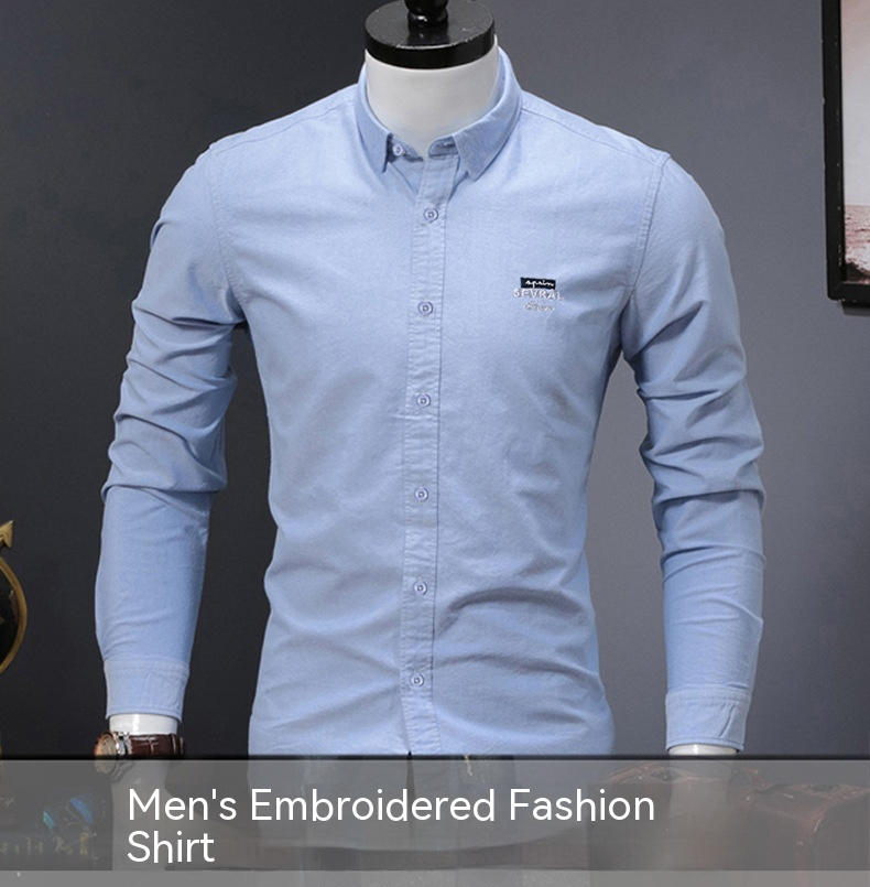 New autumn and winter shirts long sleeved light business simple embroidery casual pure cotton for men's versatile white_voghion.com