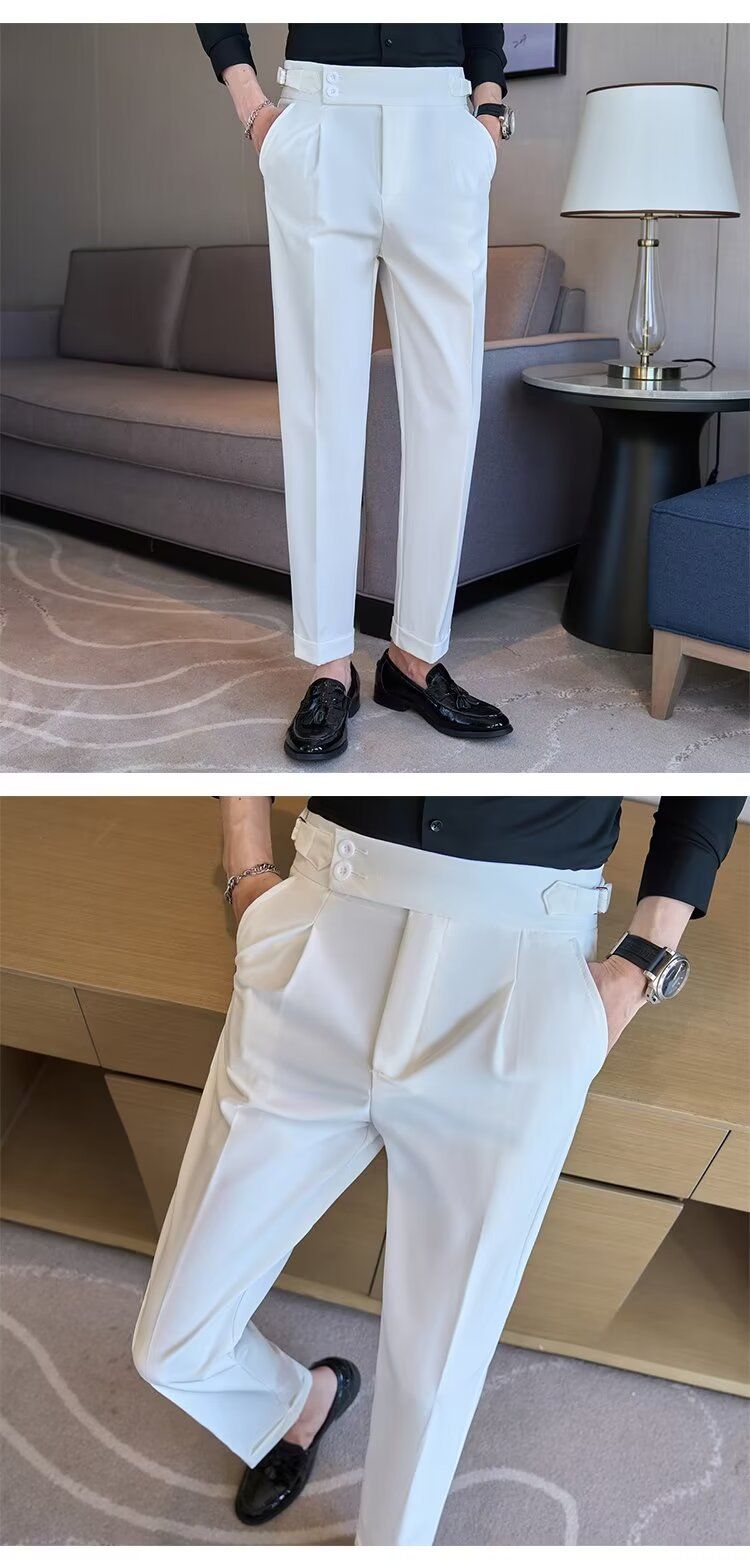 Yüksek kaliteli Napoliten yüksek belli pantolonlar, erkekler için iş amaçlı gündelik, çok yönlü, modaya uygun, İngiliz, yakışıklı, düz paça takım pantolonları_voghion.com