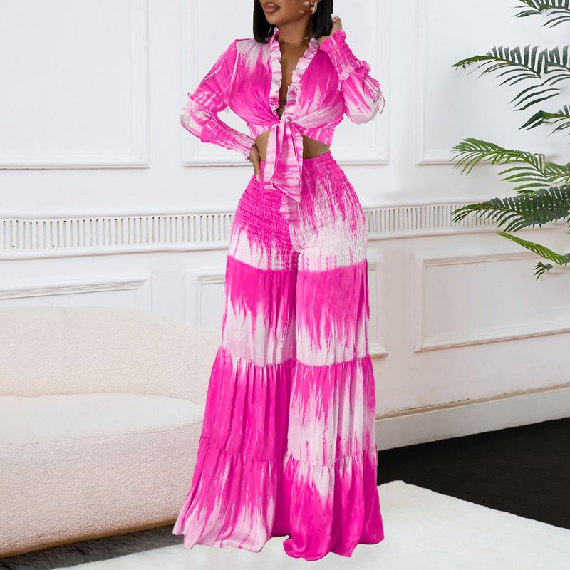 Ženska oblačila, nove potiskane majice z dolgimi rokavi in naramnicami, široke hlače z visokim pasom, priložnostna obleka_voghion.com