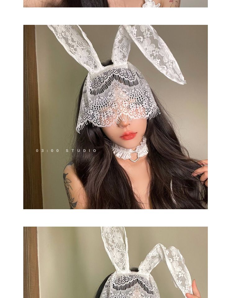 Cattura il coniglietto Ins Internet Famous Sexy Maschera per gli occhi in pizzo con velo e orecchie di gatto alle 3 del mattino_voghion.com