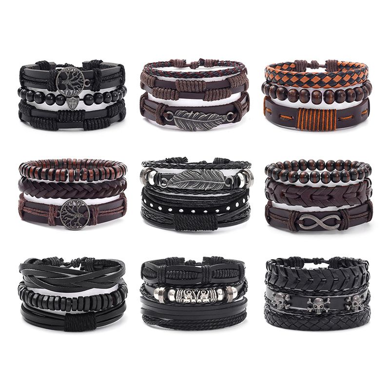 Bracciale unisex in pelle nera con teschio fatto a mano fai da te da uomo_voghion.com