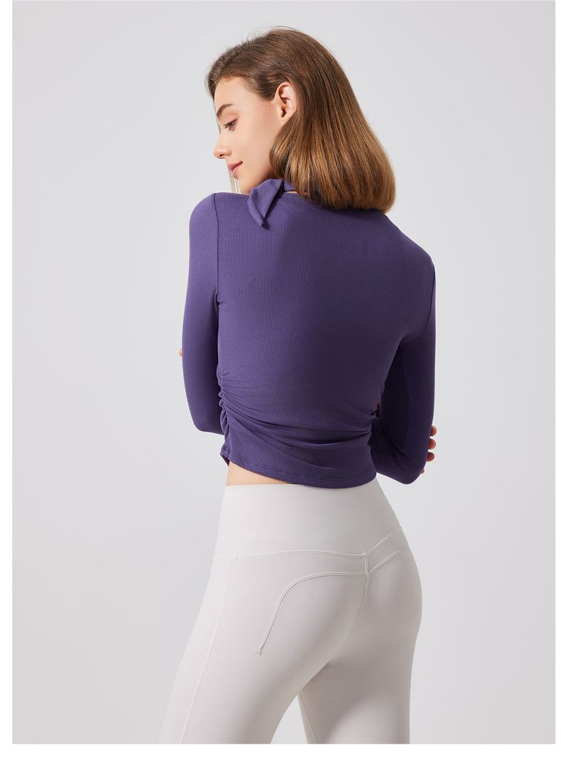 Maglia da yoga a collo alto a coste autunno-inverno, maglia sportiva aderente a maniche lunghe da donna, maglietta da corsa, allenamento e_voghion.com