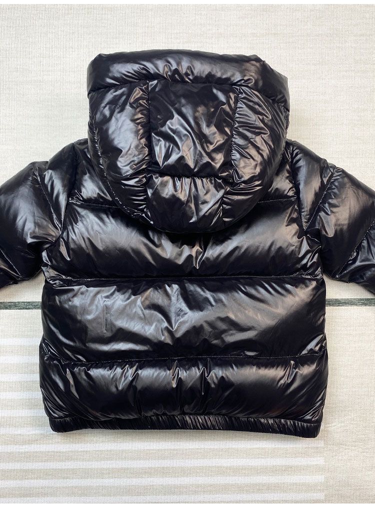 Kids' Winter Down Jacket – Premium White Goose Feather, Short Hooded Coat With Gold Lettering (Black, 7 Sizes)_voghion.com