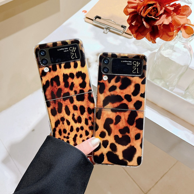 Adatto per telefono Samsung Zip4/3 con schermo pieghevole con stampa leopardata marrone e custodia protettiva con supporto a catena_voghion.com