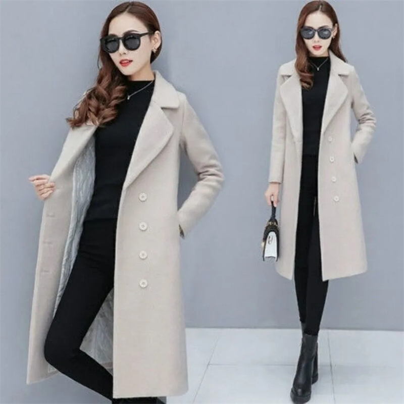 Female Woolen Coat Veet 2023Women's Double-Breasted Woolen Coat Spring And Autumn Woolen Coat Fashion Suit Collar_voghion.com