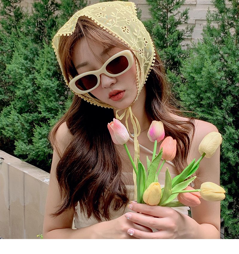 Kopftuch, Damentasche, Haarbedeckendes Stirnband, Seiden-Höhlen-Haken-Blumen-Dreieckstuch, Sommerdünn, Atmungsaktiv_voghion.com