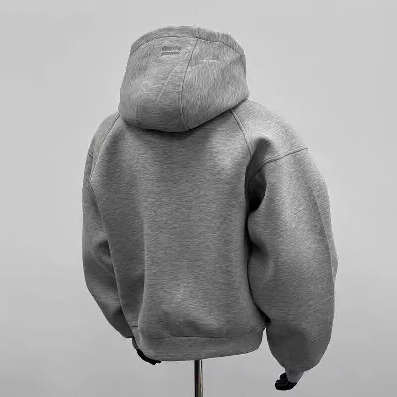 Felpa con cappuccio e cerniera grigia da uomo, primavera e autunno, alla moda, cardigan largo_voghion.com