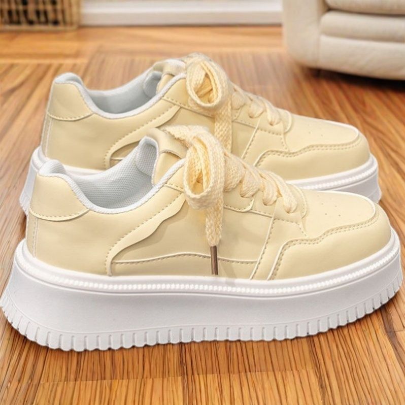 Women's Thick-Soled Platform Niche White Shoes Casual Sneakers Spring Height-Increasing 2025 Lightweight New Versatile_voghion.com