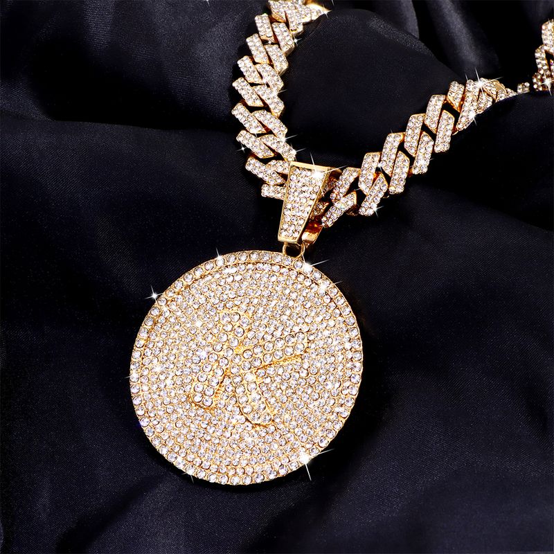Κολιέ Iced Out 14 χιλιοστών με κουβανικά γράμματα για γυναίκες, στρογγυλά αρχικά, κολιέ ονόματος, αλυσίδα Hip-hop, δώρα για ζευγάρια_voghion.com
