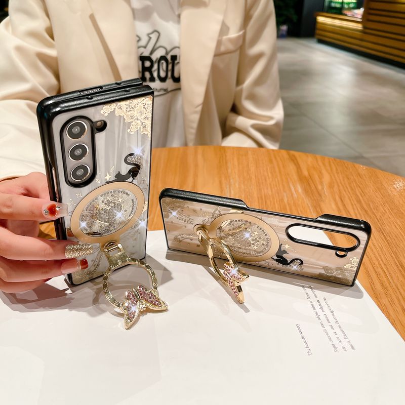 For Samsung Galaxy Z Fold 4 5 Luxurious Magnetic Butterfly Holder Shockproof Phone Case Cover_voghion.com