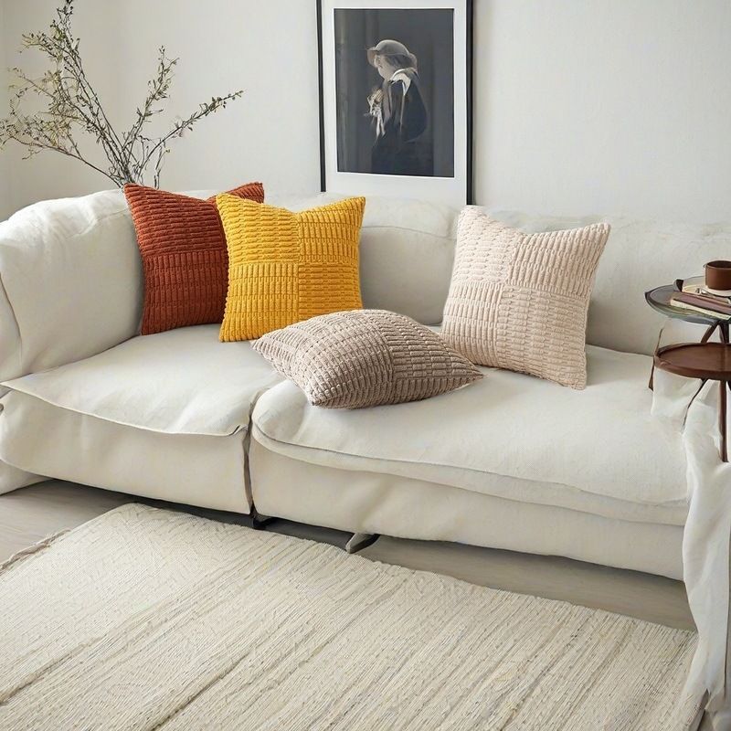 Set van 4 decoratieve corduroy kussenslopen, gestreepte kussenhoezen voor slaapbank woonkamer, zachte pluche kussenslopen, 40x40cm 45x45cm 50x50cm_voghion.com
