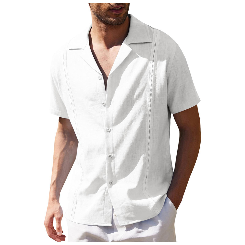Camicia da uomo 2023, ampia e casual, in lino, Cuba Guayabella, a maniche corte, da spiaggia_voghion.com