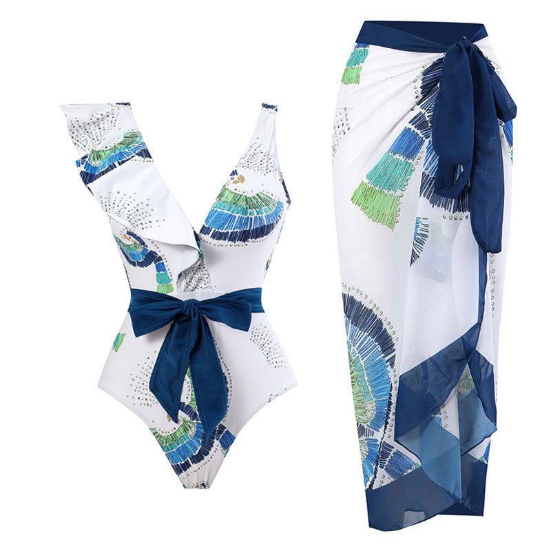 Women's Clothing Sexy One Piece Swimsuit Female Retro Ruffled Chiffon Skirt Swimsuit Suit_voghion.com