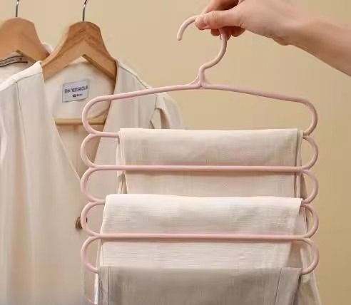 Five-layer Pants Rack Multifunctional Multi-layer Pants Hanger Household Magic Seamless Pants Rack Foldable Wardrobe Storage Artifact_voghion.com