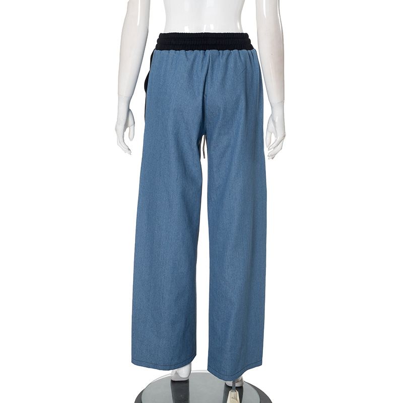 Abbigliamento donna tendenza moda strisce di colore a contrasto cuciture larghe gamba larga tempo libero_voghion.com