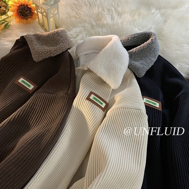Nuova felpa a collo alto in velluto a coste per uomo in autunno e inverno, alla moda e spessa, giacca larga in pelo di agnello_voghion.com