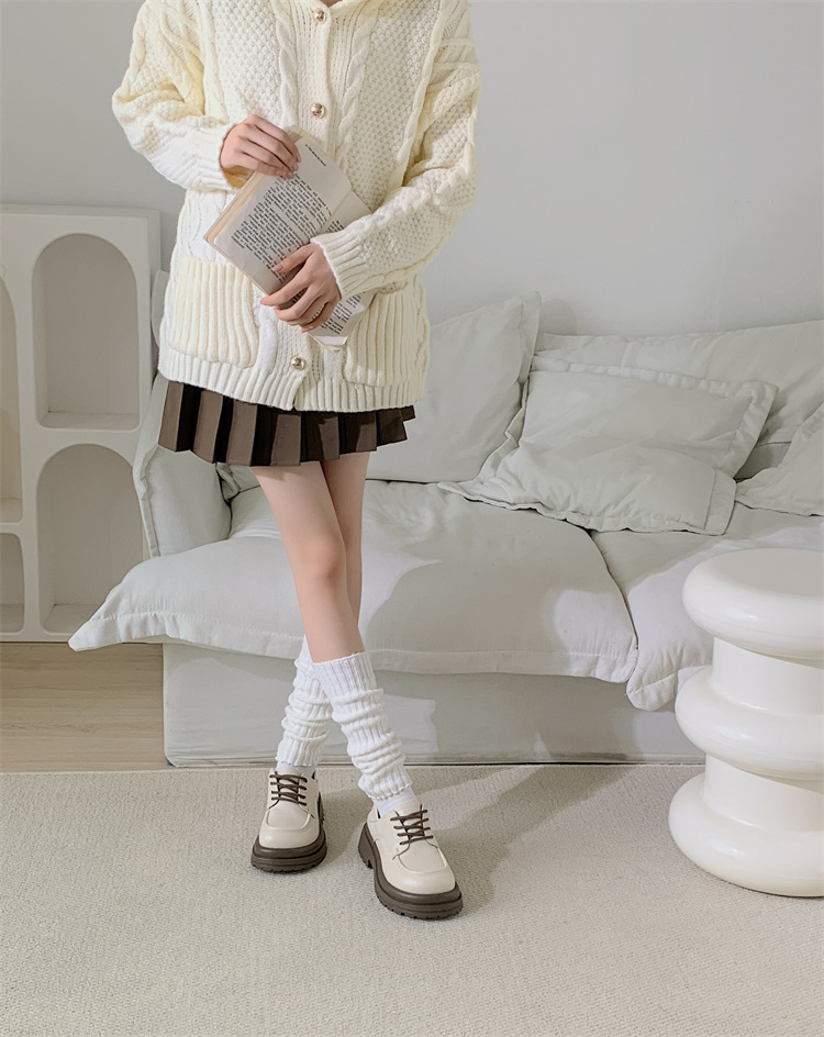 Calzini da donna in caldo cotone per autunno e inverno con doppie punte, righe verticali, calzini sovrapposti, calzini in tinta unita in stile college, coprigambe Lolita_voghion.com