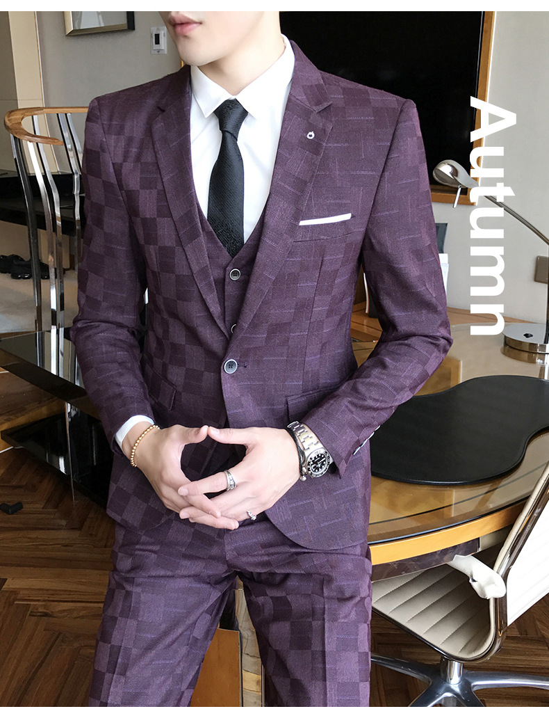 Men's Clothing 2024 New Men's Three-Piece Plaid Suit Men's Suit Plaid Suit Suit Men's Suit Three-Piece Suit_voghion.com