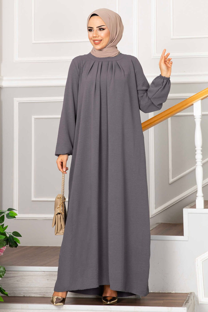 Abito lungo plissettato da donna, abito a maniche lunghe in stile turco musulmano, elegante abaya da sera per feste o abbigliamento formale._voghion.com