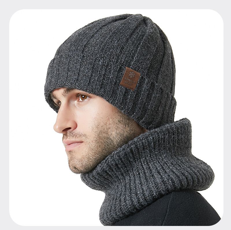 Conjunto de duas peças de malha e cachecol unissex, grosso e quente, proteção auricular, chapéu de malha casual_voghion.com