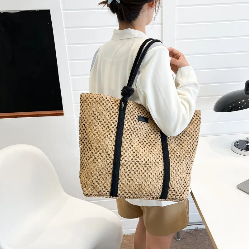 Borse da spiaggia in paglia intrecciata casual estive di grande capacità Borsa a tracolla da donna fatta a mano Borse da viaggio da donna Shopper in rattan_voghion.com