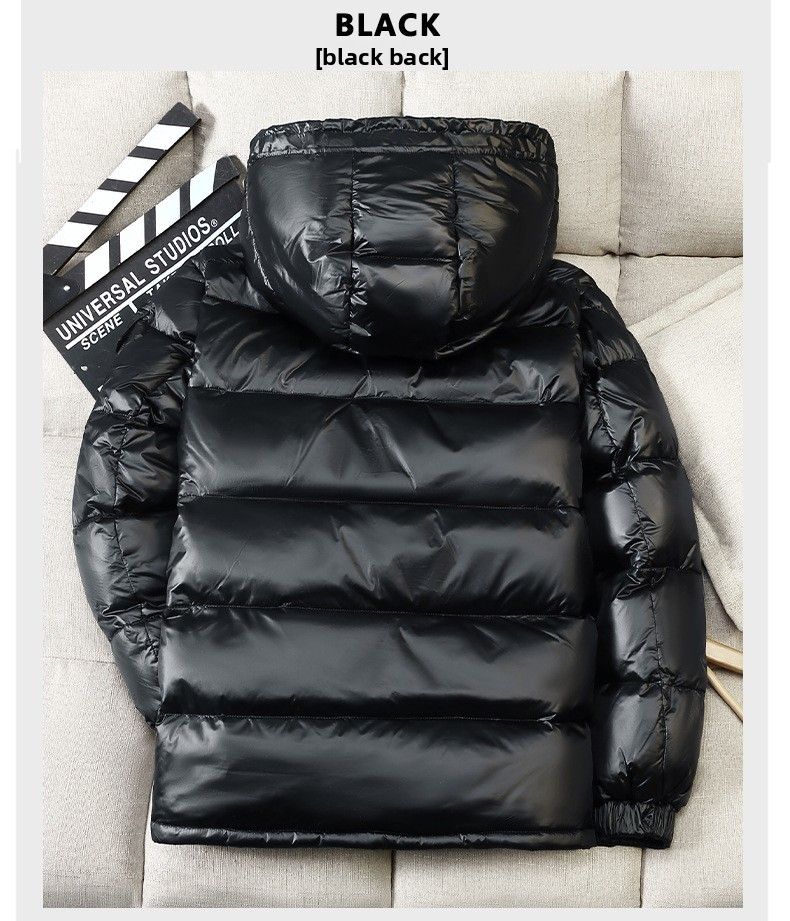 New Short Glossy Jacket For Men And Women, Winter Warmth, Ultra Thick White Duck Down Couple Coat_voghion.com
