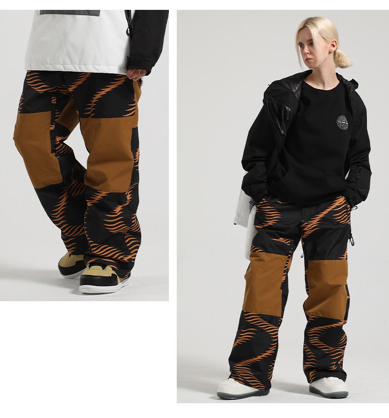New winter ski pants women's snowboard double board thick windproof warm matching color loose snow pants men's ski equipment_voghion.com