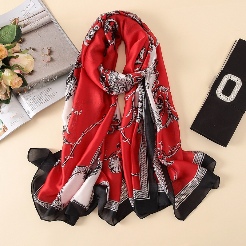 VOOTHOST 180*90cm Dámská Šála Letní Hedvábný Šátek Dámská Zavinovačka Měkká Dámská Echarpe Designová Plážová Stole Bandanna tlumič VB132_voghion.com