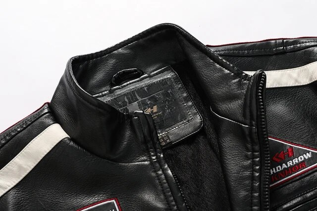 Miesten vintage moottoripyörätakki Muoti Uusi Biker-nahkatakki Miesten kirjonta Bomber-takki Talvifleece Pu-päällystakki_voghion.com