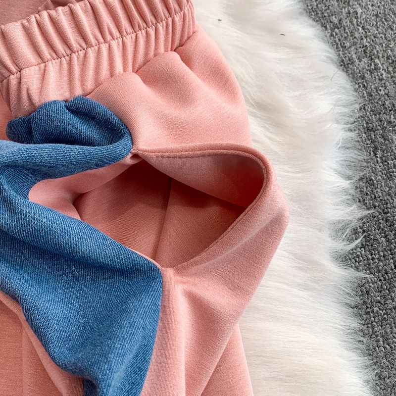 Kadın Giyim Moda İki Parçalı Takım Kadınlar İçin Yaz Aylarında Yeni Tasarım Çift Fermuarlı Dik Yaka Dikişli Kot Üst + Yüksek Bel Göğüs_voghion.com