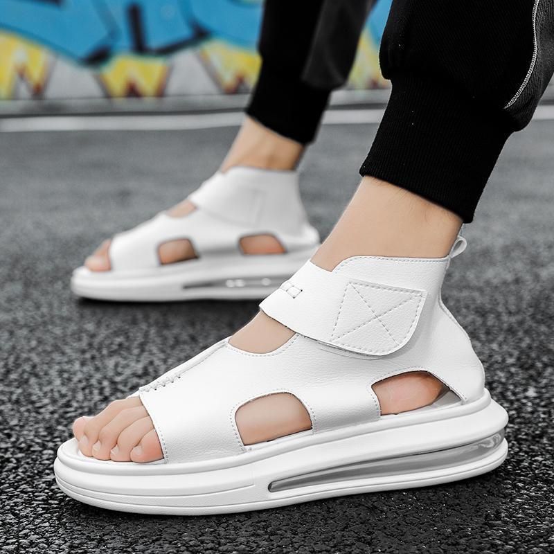 Roman Trendy Sommer Atmungsaktive Neue Modenschau Dickbesohlte High Top Herrensandalen aus Mikrofaserleder_voghion.com