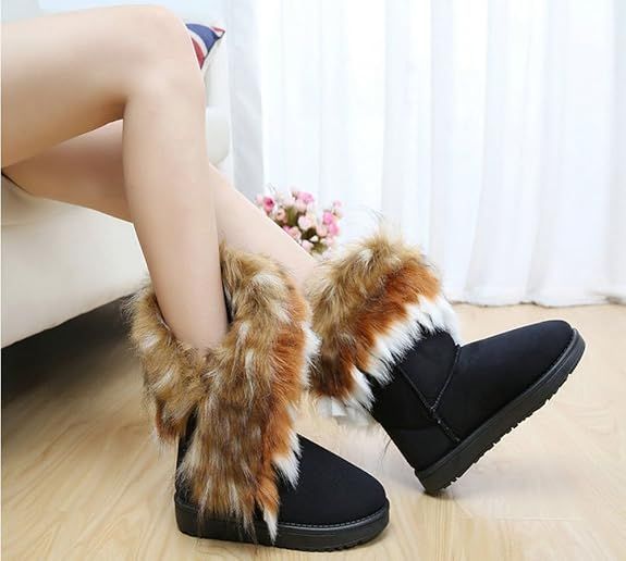 Women's Fur Tassel Winter Snow Boot Suede Flat Ankle Boots_voghion.com