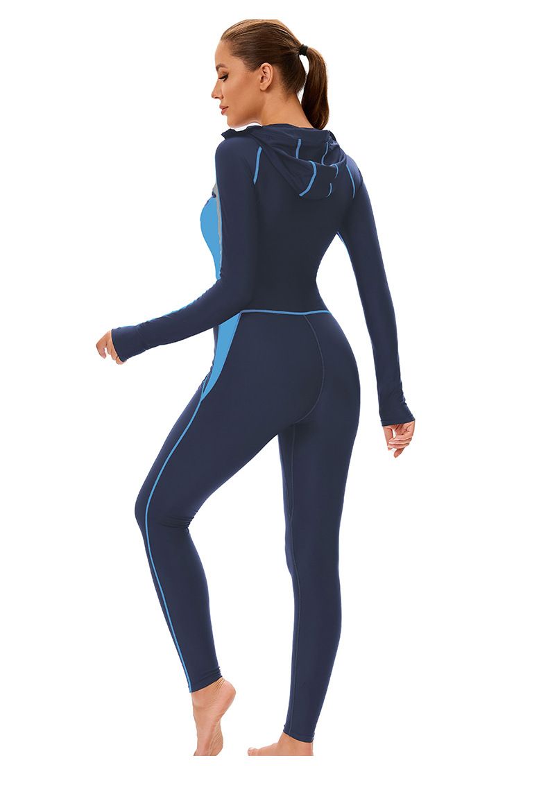 Cross Border New Color Matching One Piece Long Sleeved Sunscreen Women's Swimsuit Middle East Full Coverage Conservative Muslim Trousers Swimsuit_voghion.com