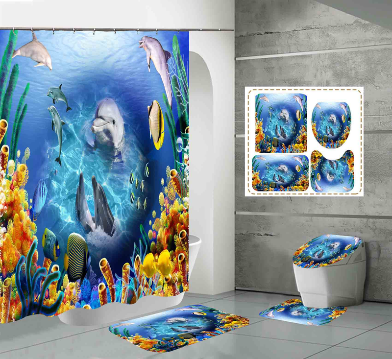 Venda imperdível 3D impressão digital de alta definição à prova d' água poliéster marinho golfinho high-end cortina de chuveiro do banheiro_voghion.com