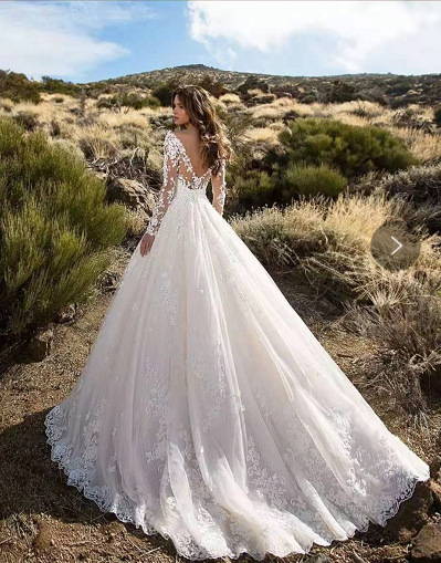 Damenbekleidung Langärmliges One-Shoulder-Brautkleid_voghion.com