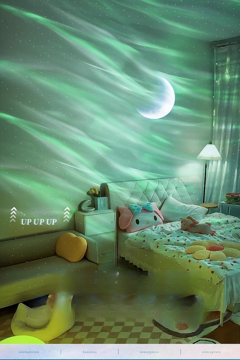 Proiettore di cielo stellato aurora boreale, controllo APP, luce notturna laser, streaming live, altoparlante Bluetooth, lampada con atmosfera lunare_voghion.com