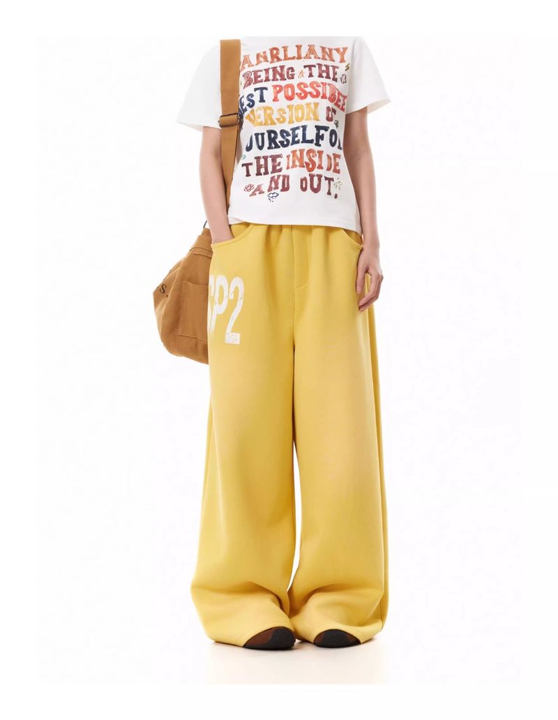 Men's Baggy Cargo Pants – Retro Loose-Fit Cotton-Polyester Joggers With Print & Elastic Waist (Yellow/Navy, S-XXL)_voghion.com
