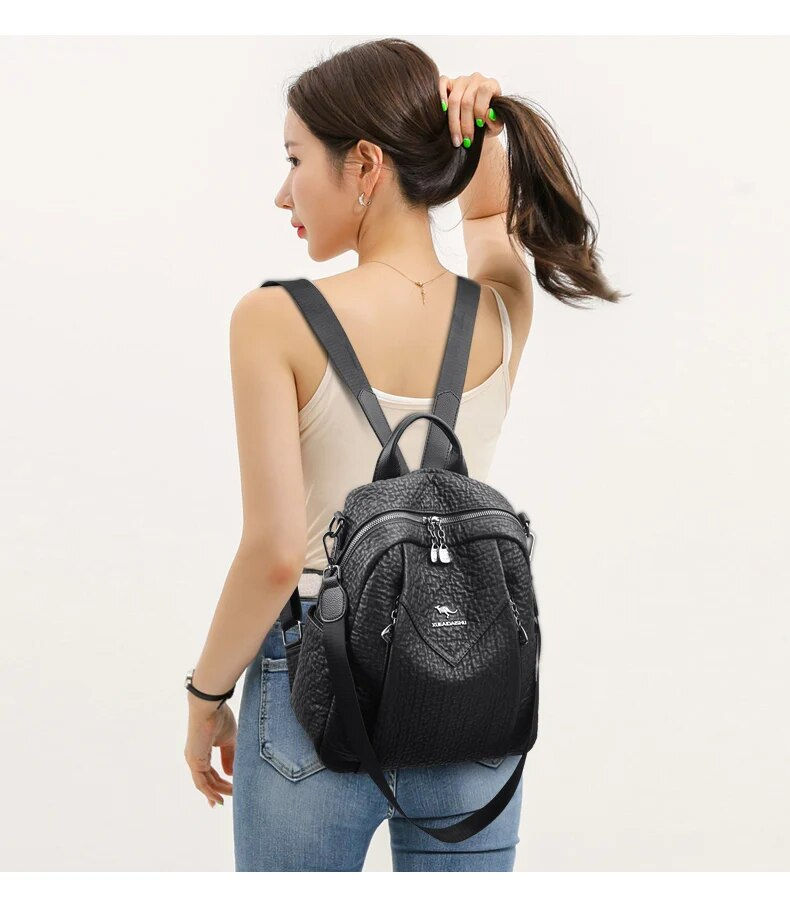 Sac à dos de voyage en PU pour femmes, grande capacité avec plusieurs compartiments, sac à bandoulière de poitrine, 2024_voghion.com