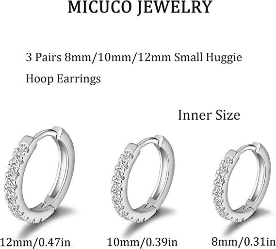 Aghi in argento sterling S925, tre paia, orecchini sottili da 8 mm, 10 mm, 12 mm_voghion.com